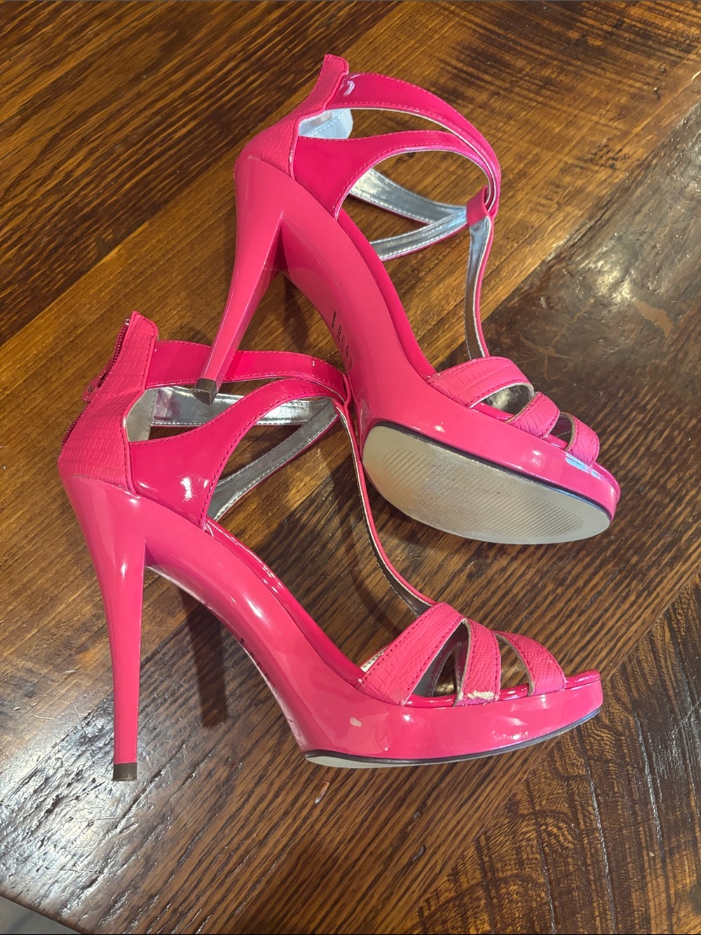 Michael Antonio Bright Pink T-Strap High Heel Sandals - Picture 6 of 7